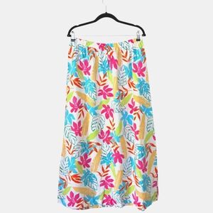 Hot Cotton 100% Linen Multi  olored tTropical Leaf print Maxi‎ Skirt Size Large